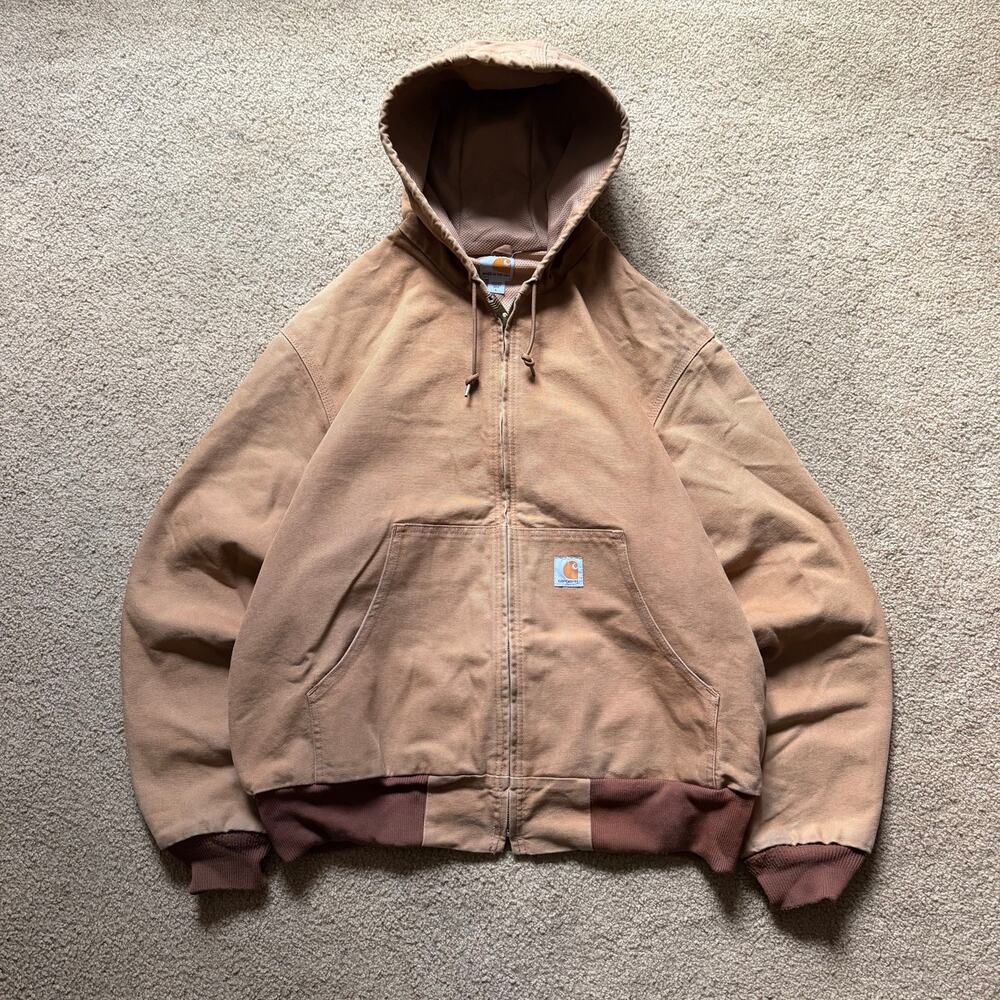 Vintage Carhartt Active Hooded Canvas Jacket Sz L J131 BRN